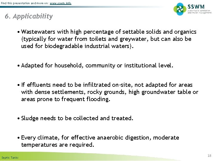 Find this presentation and more on: www. sswm. info. 6. Applicability • Wastewaters with