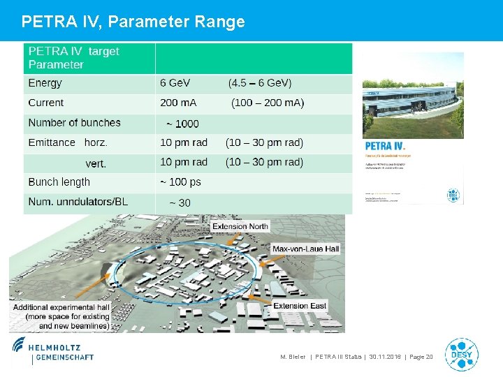 PETRA IV, Parameter Range M. Bieler | PETRA III Status | 30. 11. 2016