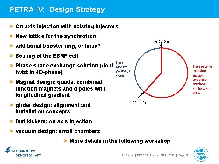 PETRA IV: Design Strategy > On axis injection with existing injectors > New lattice