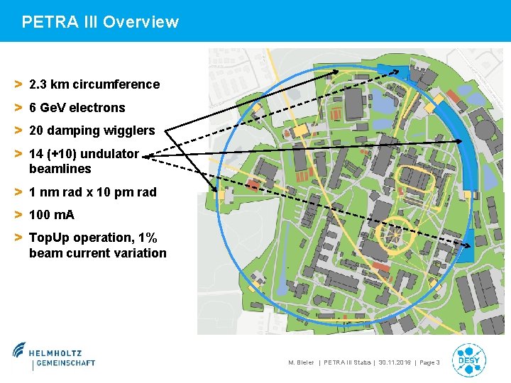 PETRA III Overview > 2. 3 km circumference > 6 Ge. V electrons >