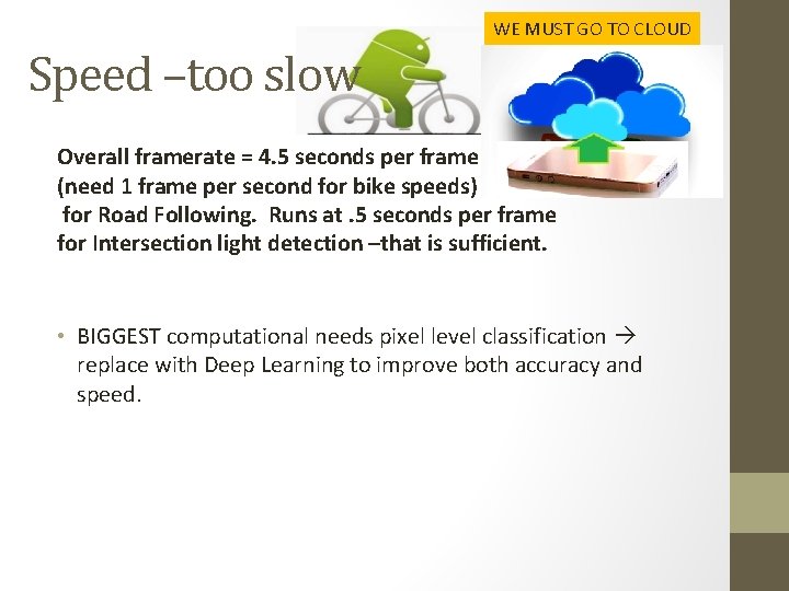 WE MUST GO TO CLOUD Speed –too slow Overall framerate = 4. 5 seconds