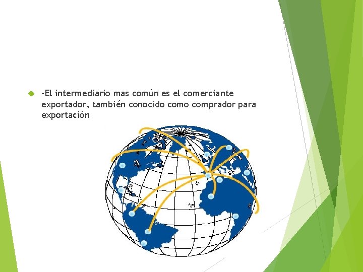  -El intermediario mas común es el comerciante exportador, también conocido comprador para exportación