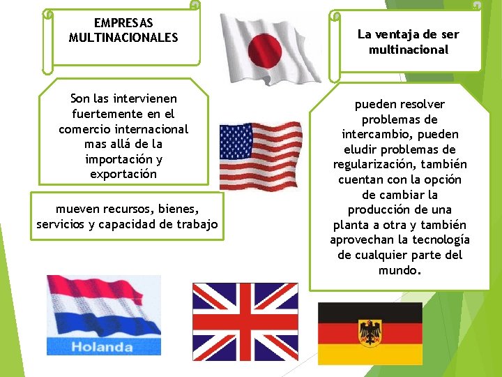 EMPRESAS MULTINACIONALES Son las intervienen fuertemente en el comercio internacional mas allá de la