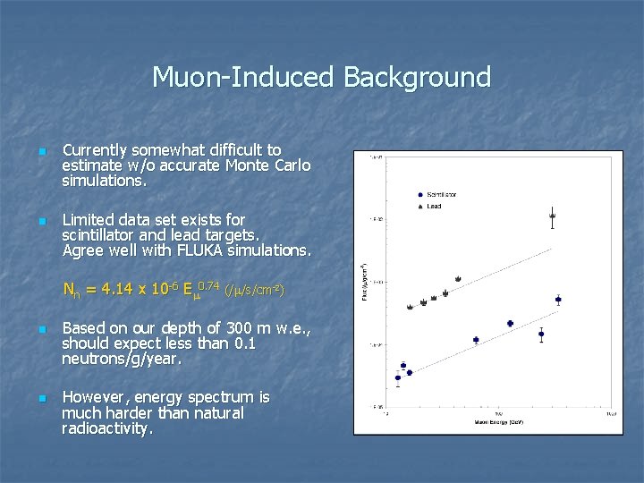 Muon-Induced Background n n Currently somewhat difficult to estimate w/o accurate Monte Carlo simulations.