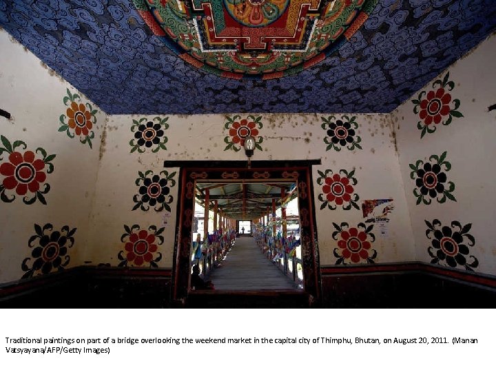 Traditional paintings on part of a bridge overlooking the weekend market in the capital