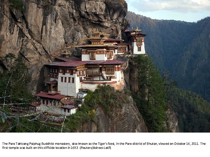 The Paro Taktsang Palphug Buddhist monastery, also known as the Tiger's Nest, in the