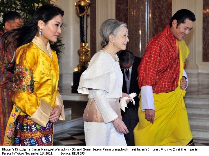 Bhutan's King Jigme Khesar Namgyel Wangchuck (R) and Queen Jetsun Pema Wangchuck meet Japan's