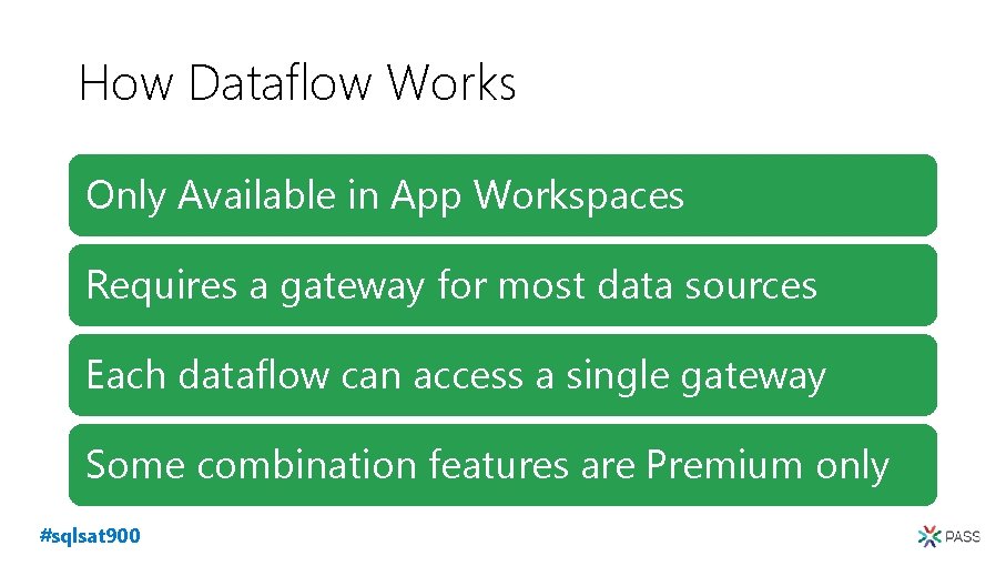 How Dataflow Works Only Available in App Workspaces Requires a gateway for most data