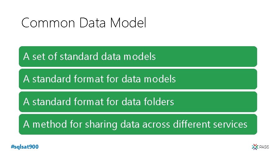 Common Data Model A set of standard data models A standard format for data