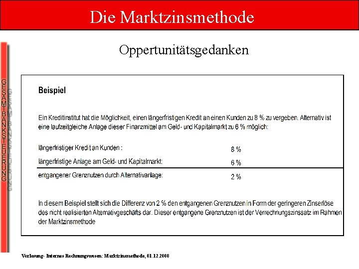 Die Marktzinsmethode Oppertunitätsgedanken Vorlesung- Internes Rechnungswesen: Marktzinsmethode, 01. 12. 2008 