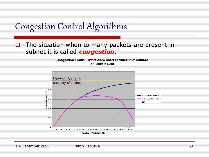 Congestion Control Algorithms o The situation when to many packets are present in subnet