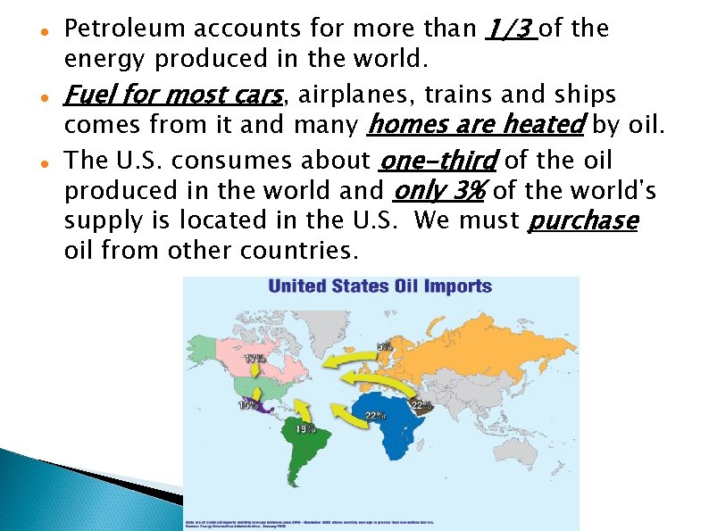  Petroleum accounts for more than 1/3 of the energy produced in the world.