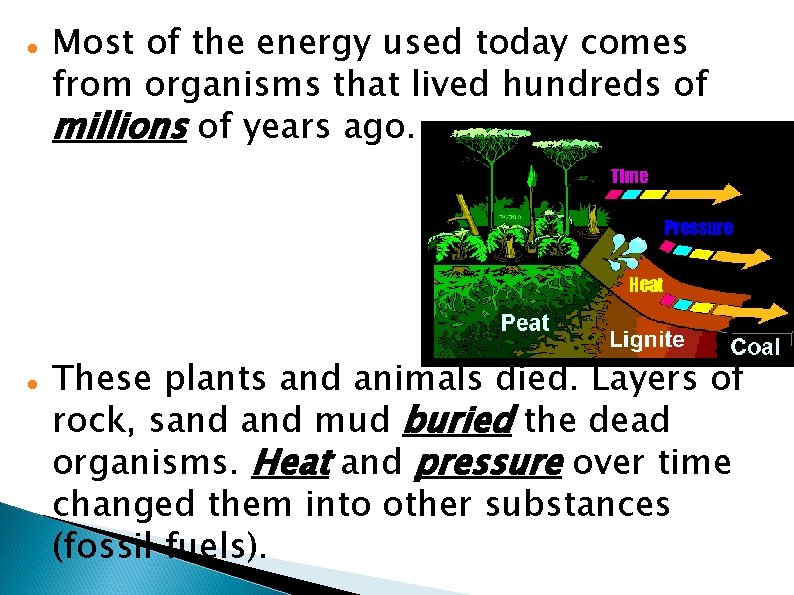  Most of the energy used today comes from organisms that lived hundreds of