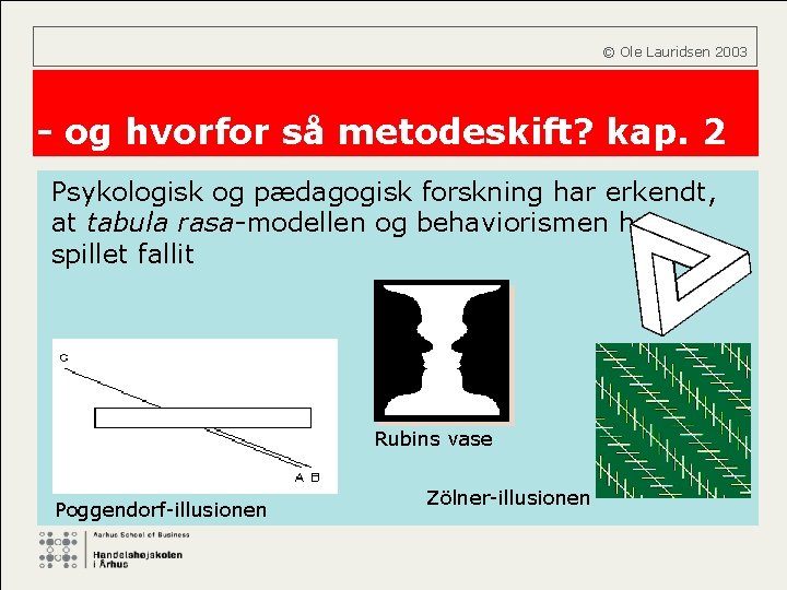  © Ole Lauridsen 2003 - og hvorfor så metodeskift? kap. 2 Psykologisk og
