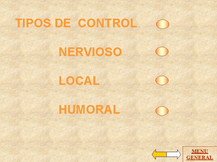 TIPOS DE CONTROL NERVIOSO LOCAL HUMORAL MENU GENERAL 