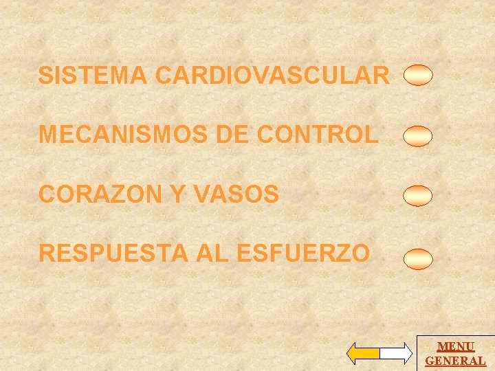 SISTEMA CARDIOVASCULAR MECANISMOS DE CONTROL CORAZON Y VASOS RESPUESTA AL ESFUERZO MENU GENERAL 