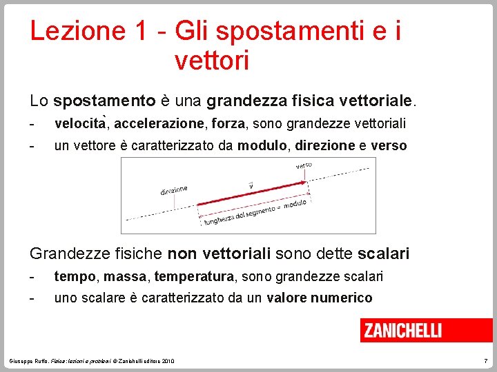 Lezione 1 - Gli spostamenti e i vettori Lo spostamento è una grandezza fisica