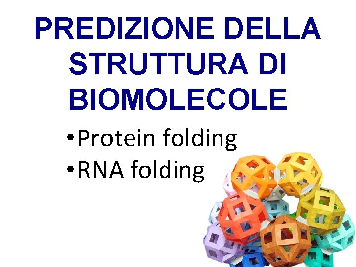 PREDIZIONE DELLA STRUTTURA DI BIOMOLECOLE • Protein folding • RNA folding 