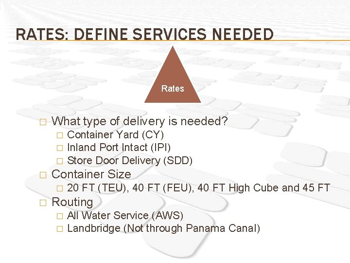 RATES: DEFINE SERVICES NEEDED Rates � What type of delivery is needed? � �