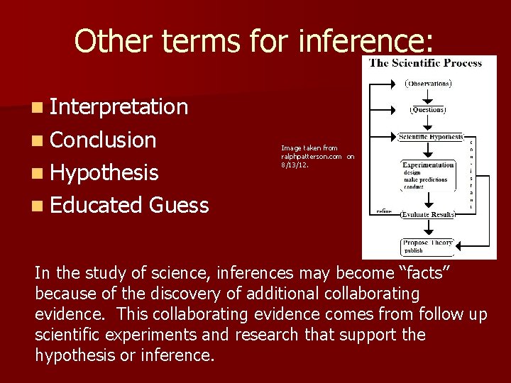 Other terms for inference: n Interpretation n Conclusion n Hypothesis n Educated Image taken