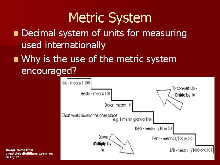 Metric System n Decimal system of units for measuring used internationally n Why is