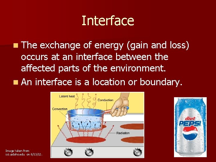 Interface n The exchange of energy (gain and loss) occurs at an interface between