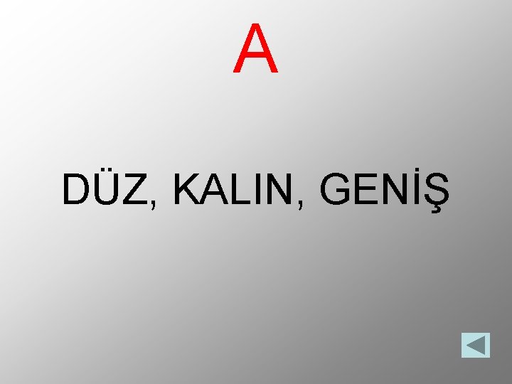 A DÜZ, KALIN, GENİŞ 