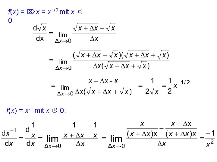 f(x) = x 1/2 mit x 0: f(x) = x-1 mit x 0: 