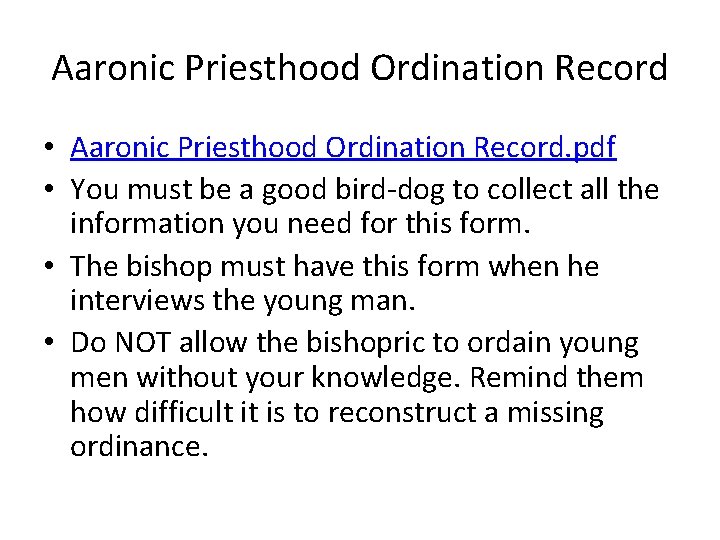 Aaronic Priesthood Ordination Record • Aaronic Priesthood Ordination Record. pdf • You must be