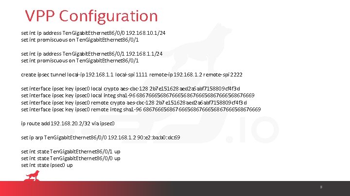 VPP Configuration set int ip address Ten. Gigabit. Ethernet 86/0/0 192. 168. 10. 1/24