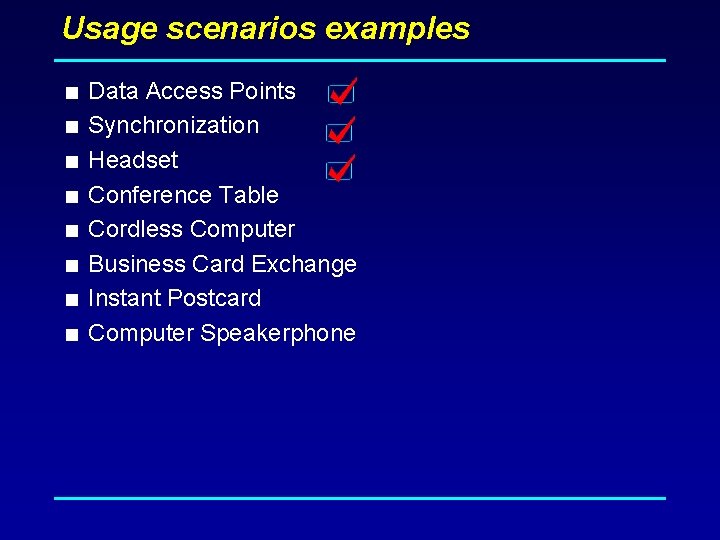 Usage scenarios examples < Data Access Points < Synchronization < Headset < Conference Table