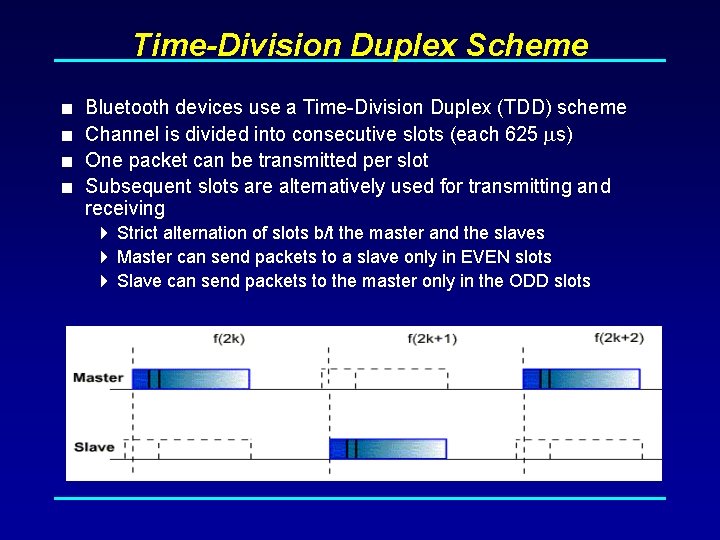 Time-Division Duplex Scheme < Bluetooth devices use a Time-Division Duplex (TDD) scheme < Channel