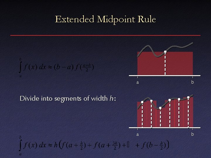 Extended Midpoint Rule a b Divide into segments of width h: 