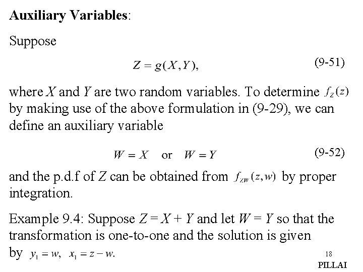 Auxiliary Variables: Suppose (9 -51) where X and Y are two random variables. To Auxiliary Variables: Suppose (9 -51) where X and Y are two random variables. To