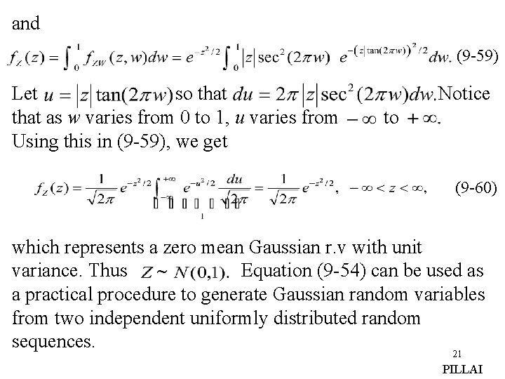 and (9 -59) Let so that as w varies from 0 to 1, u and (9 -59) Let so that as w varies from 0 to 1, u