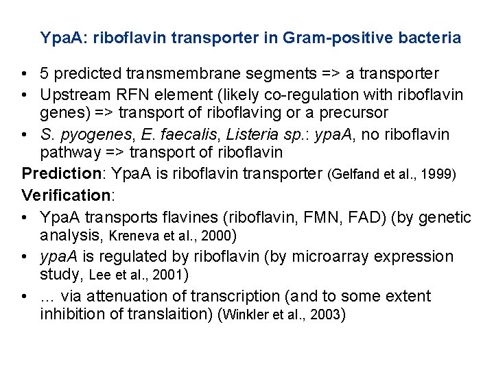 Ypa. A: riboflavin transporter in Gram-positive bacteria • 5 predicted transmembrane segments => a