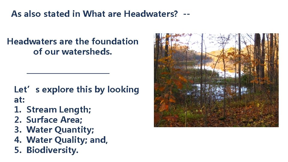 As also stated in What are Headwaters? -Headwaters are the foundation of our watersheds.