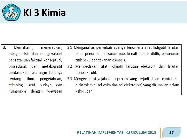 KI 3 Kimia PELATIHAN IMPLEMENTASI KURIKULUM 2013 17 