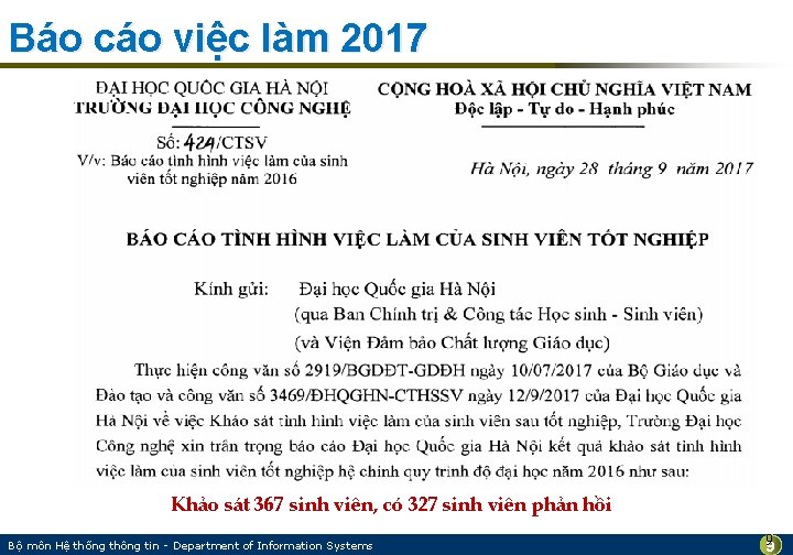 Báo cáo việc làm 2017 Khảo sát 367 sinh viên, có 327 sinh viên