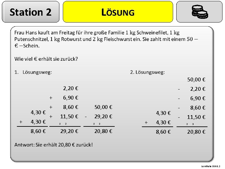 Station 2 LÖSUNG 50, 00 € 4, 30 € + 4, 30 € 8,