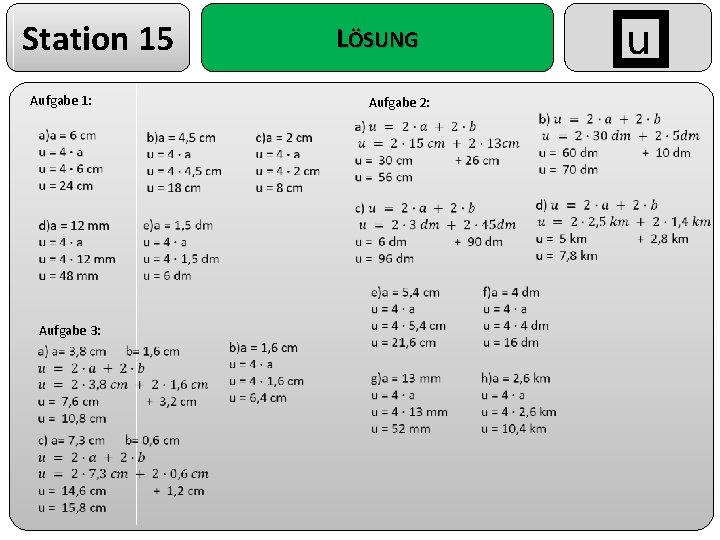 Station 15 Aufgabe 1: Aufgabe 2: Aufgabe 3: u LÖSUNG 