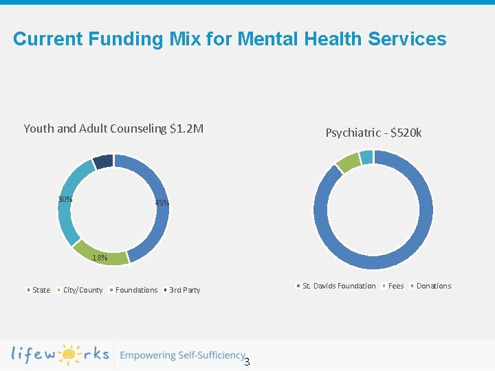 Current Funding Mix for Mental Health Services Youth and Adult Counseling $1. 2 M