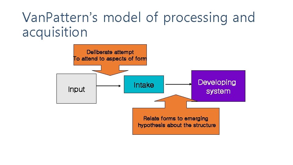 Van. Pattern’s model of processing and acquisition Deliberate attempt To attend to aspects of