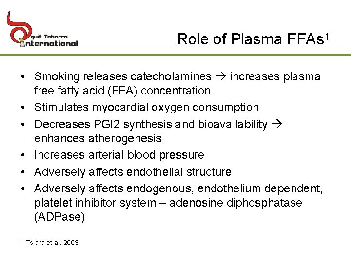 Role of Plasma FFAs 1 • Smoking releases catecholamines increases plasma free fatty acid