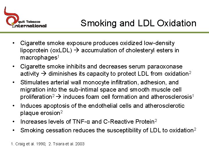 Smoking and LDL Oxidation • Cigarette smoke exposure produces oxidized low-density lipoprotein (ox. LDL)