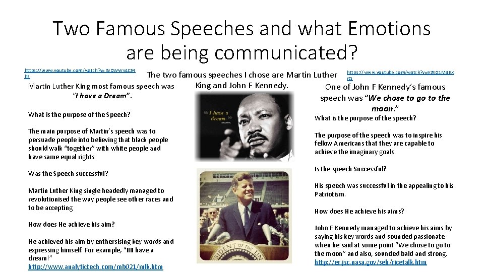 Two Famous Speeches and what Emotions are being communicated? https: //www. youtube. com/watch? v=3