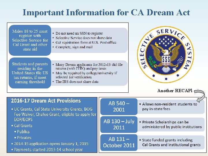 Important Information for CA Dream Act Another RECAP! 