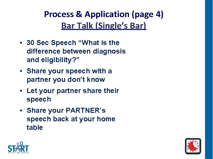 Process & Application (page 4) Bar Talk (Single’s Bar) • 30 Sec Speech “What