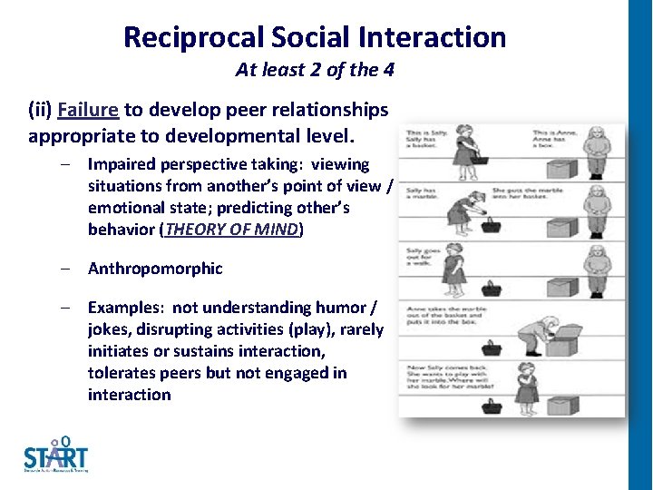Reciprocal Social Interaction At least 2 of the 4 (ii) Failure to develop peer