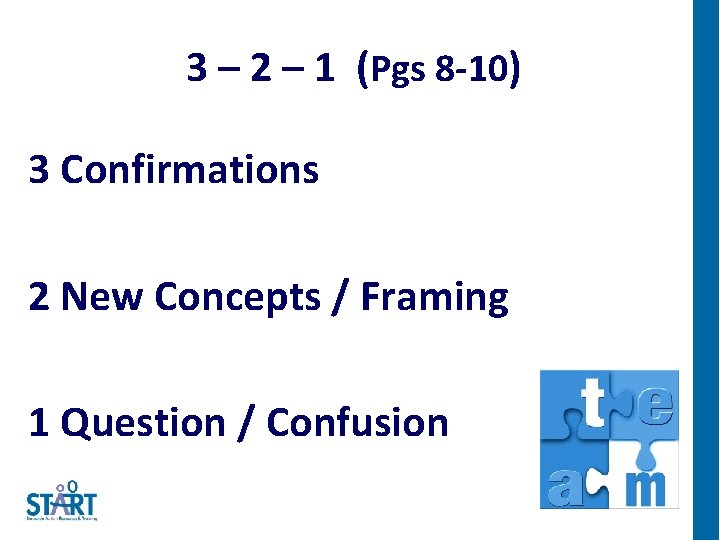 3 – 2 – 1 (Pgs 8 -10) 3 Confirmations 2 New Concepts /